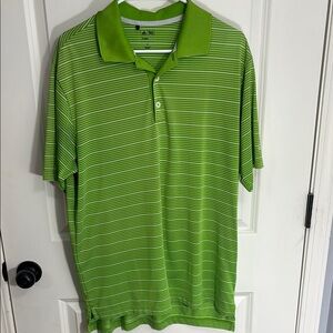 Adidas Men's Green Striped Polo Shirt
